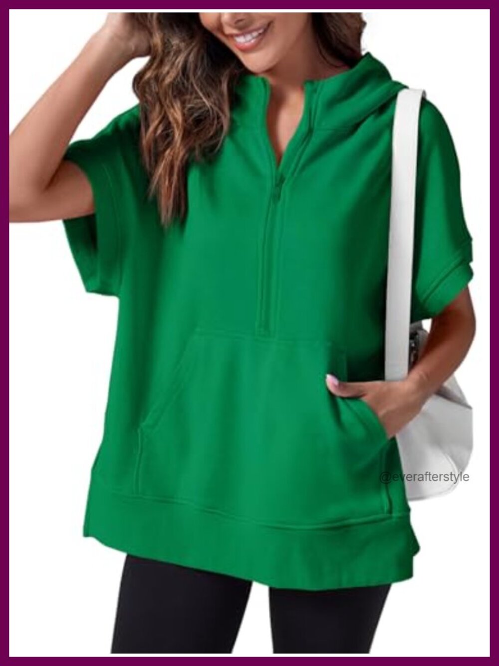 Oversized Half Zip Hoodie Short Sleeve Kangaroo Pocket Sweatshirt